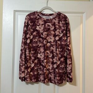 Orvis Relaxed Fit Maroon/Purple Floral Long Sleeve T-shirt, Women’s Size‎ Large